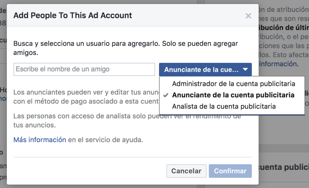 Tipos de roles cuentas publicitarias