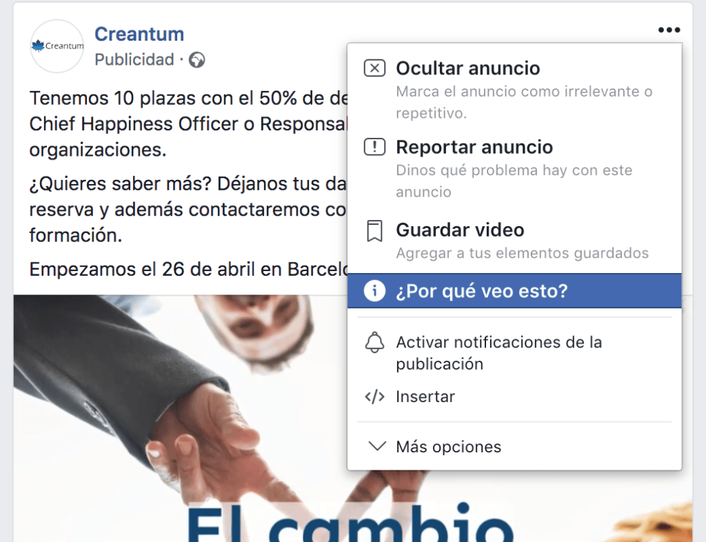 Por qué veo un anuncio en Facebook