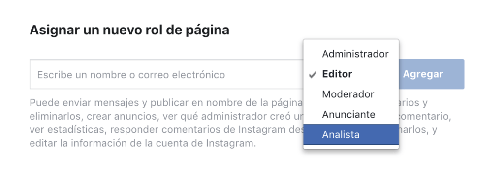 Asignar rol Facebook Ads