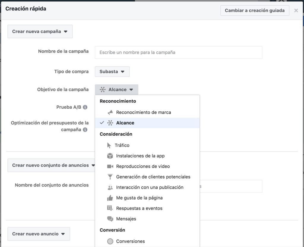 Campaña Facebook objetivos