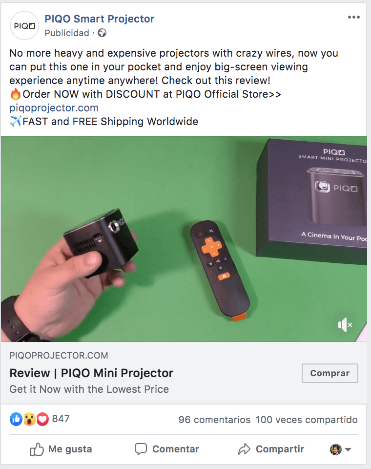 Anuncio de vídeo Facebook Ads