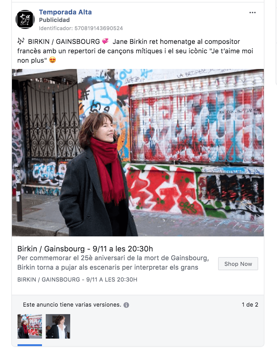 Diferentes versiones de un anuncio de Facebook