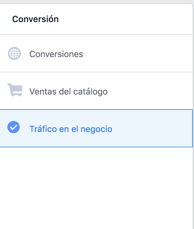 Objetivo tráfico negocio Facebook Ads