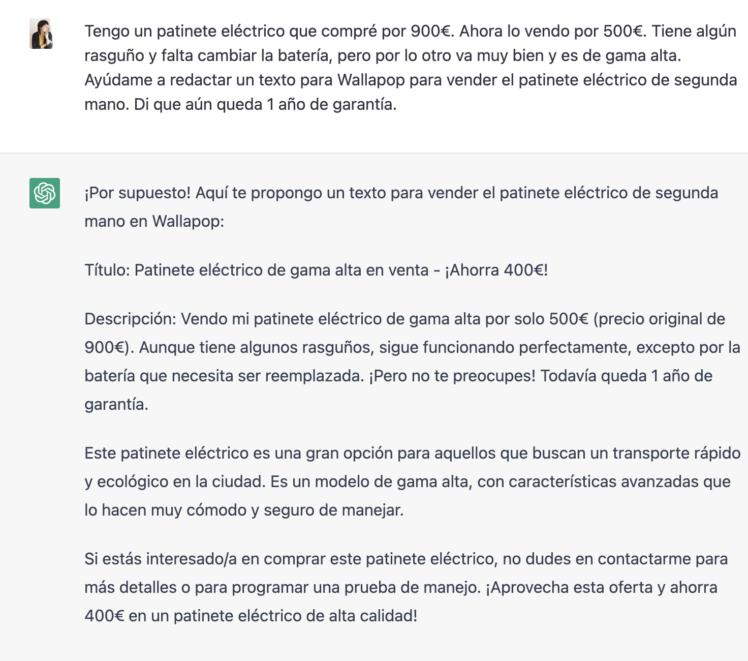 Chat GPT anuncios Wallapop