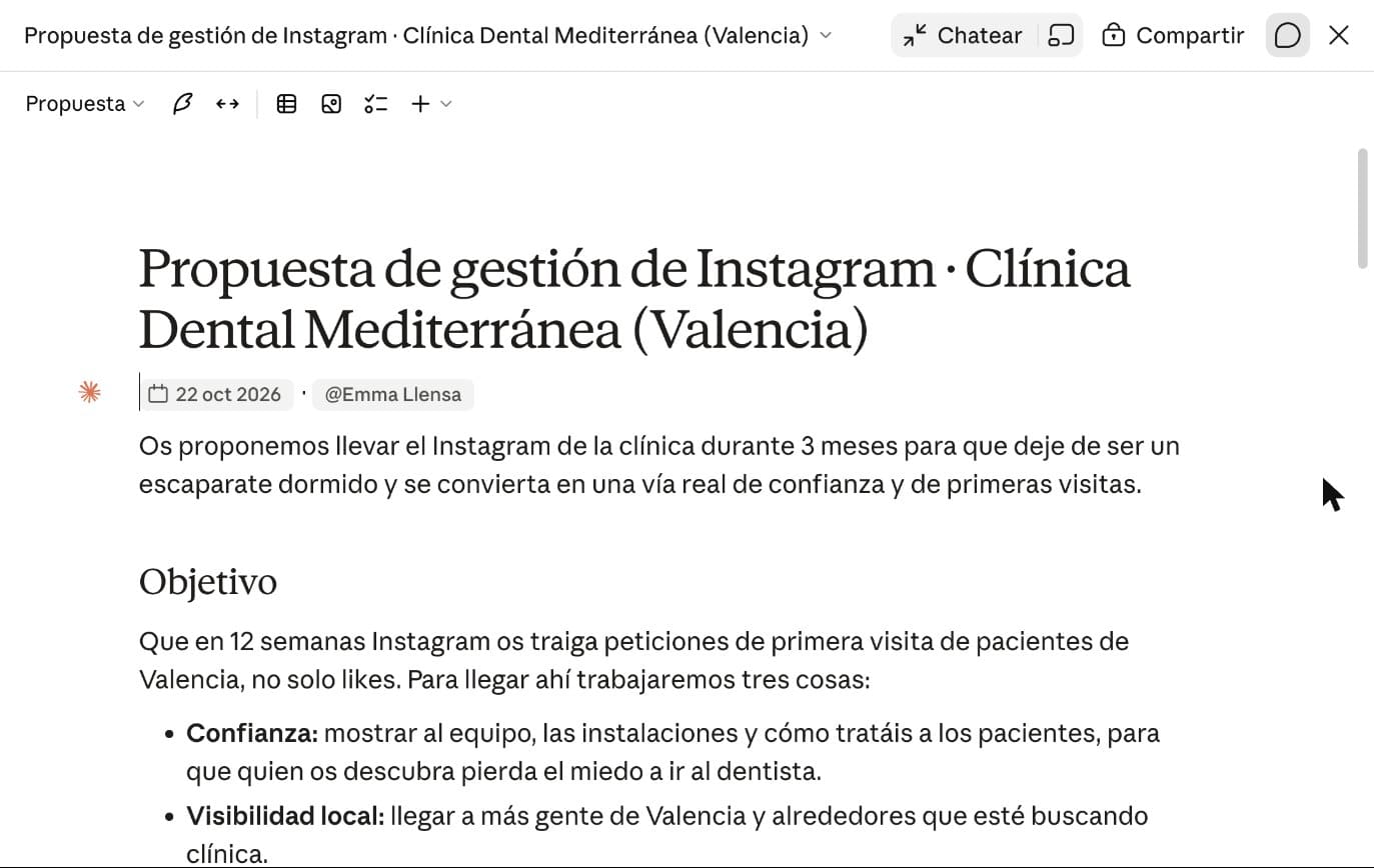 Propuesta para un cliente creada con Claude Docs