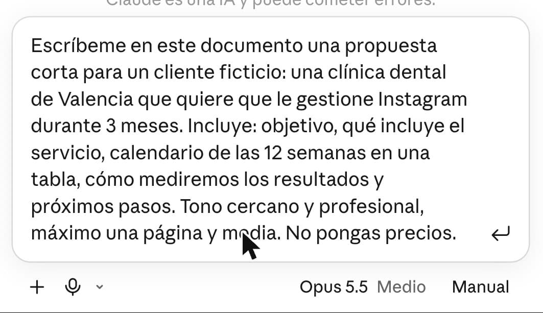 Prompt para crear un documento con Claude