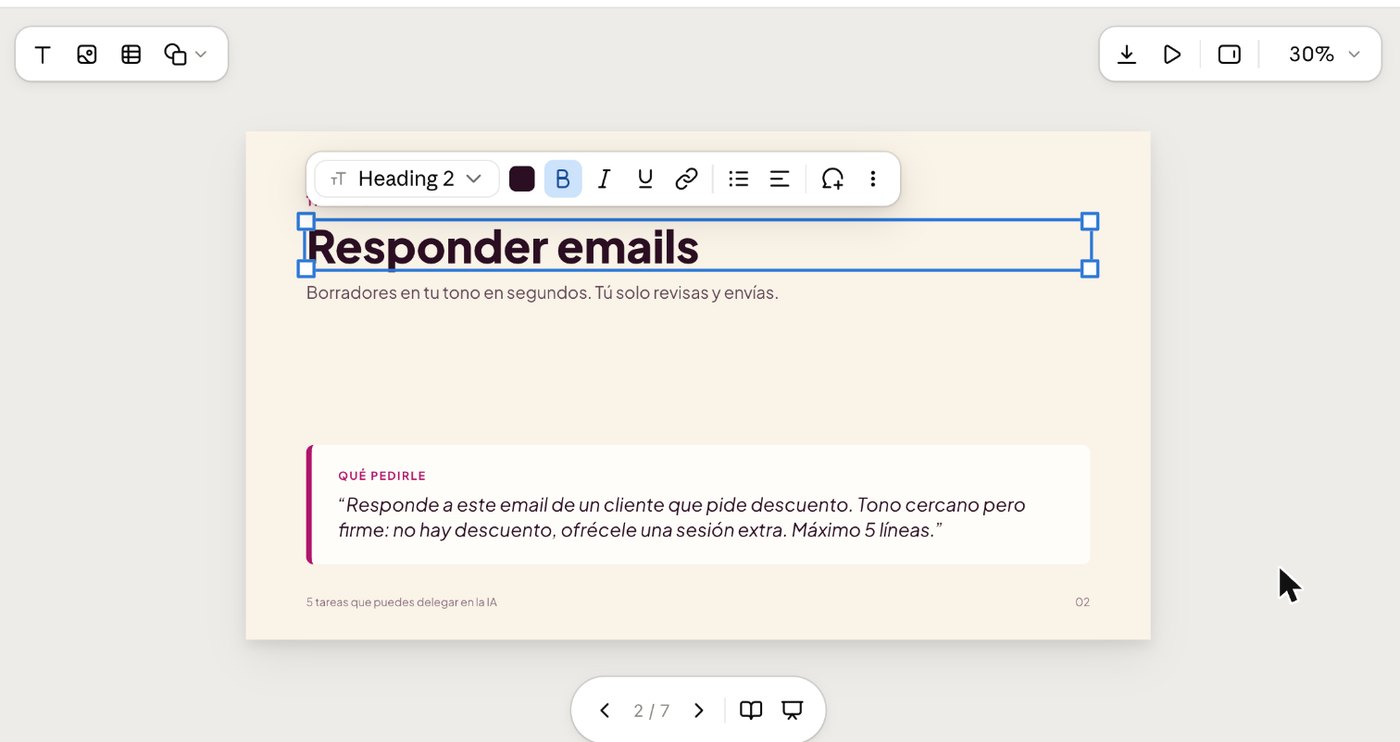 Editar el texto de una diapositiva en Claude Slides