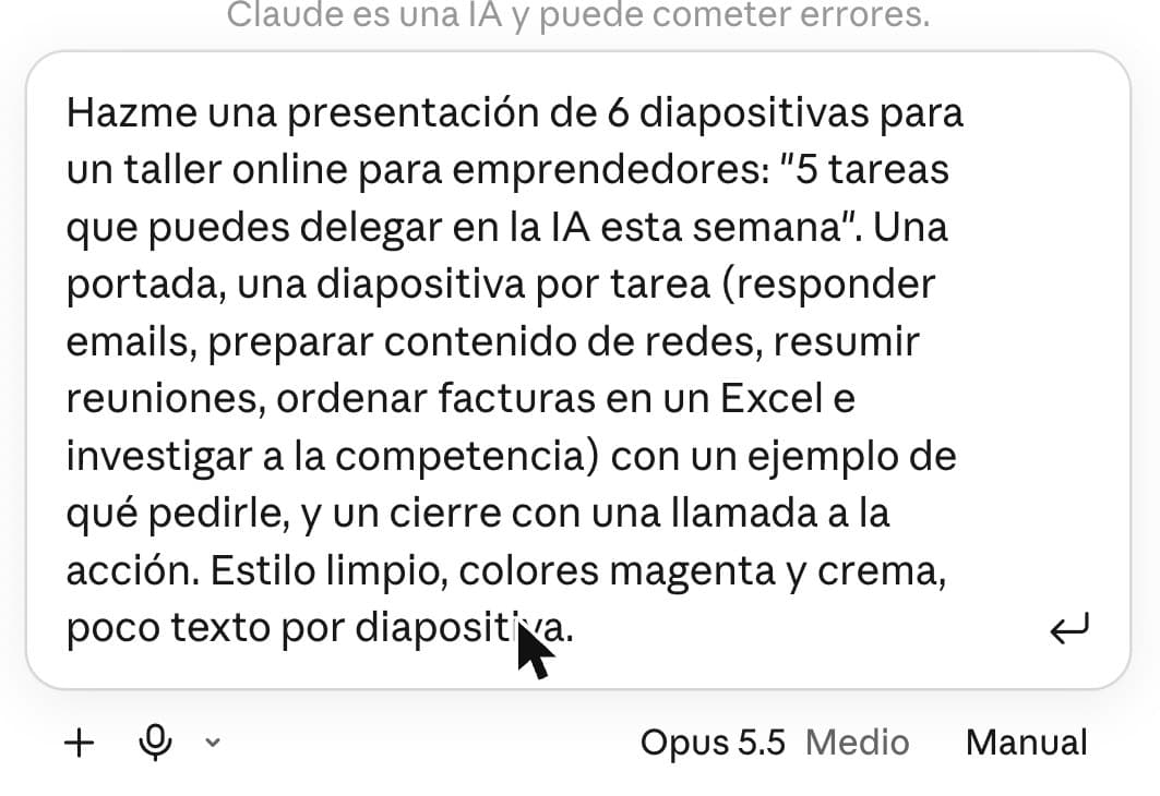 Prompt para crear una presentación con Claude